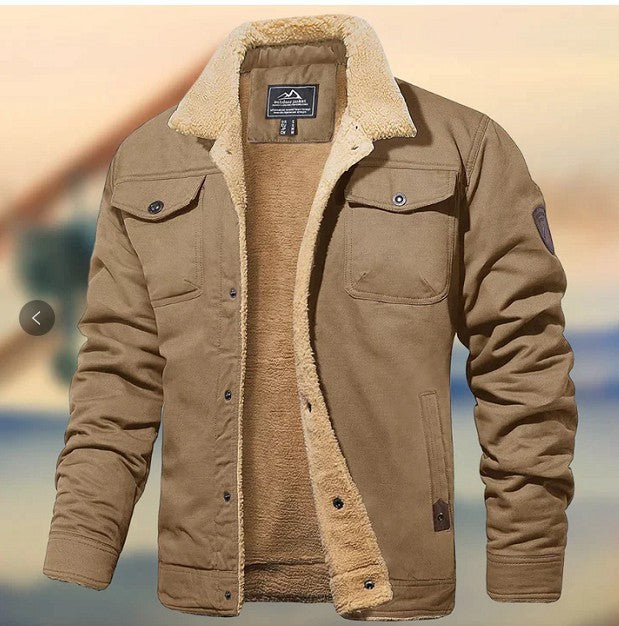 Brown jacket with beige interior on a blurred background