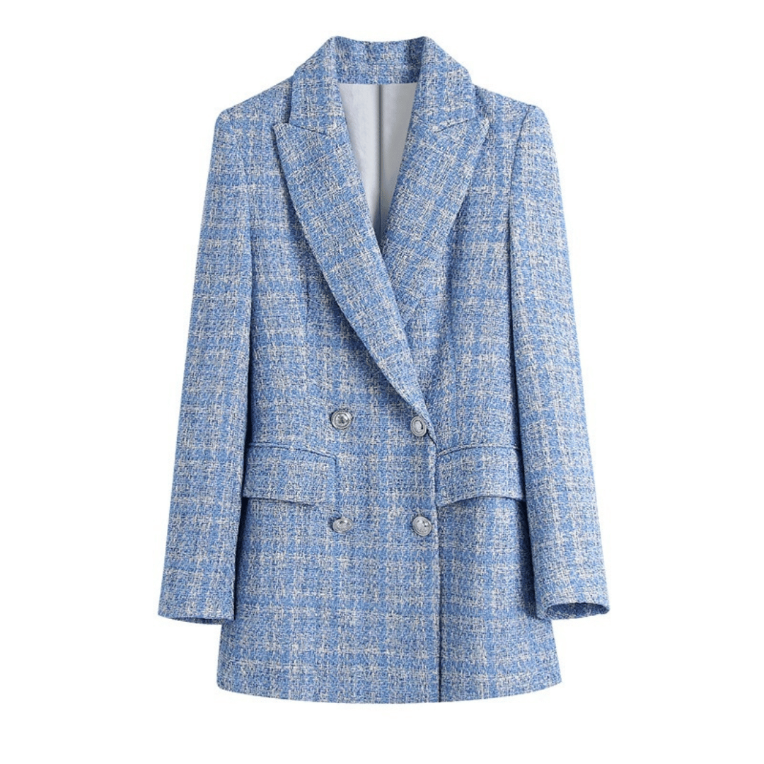 Blue checkered blazer on a white background