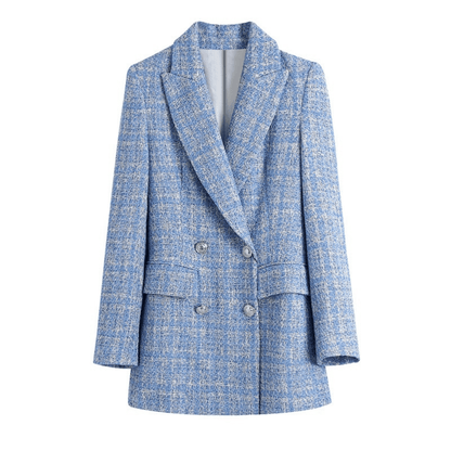 Blue checkered blazer on a white background