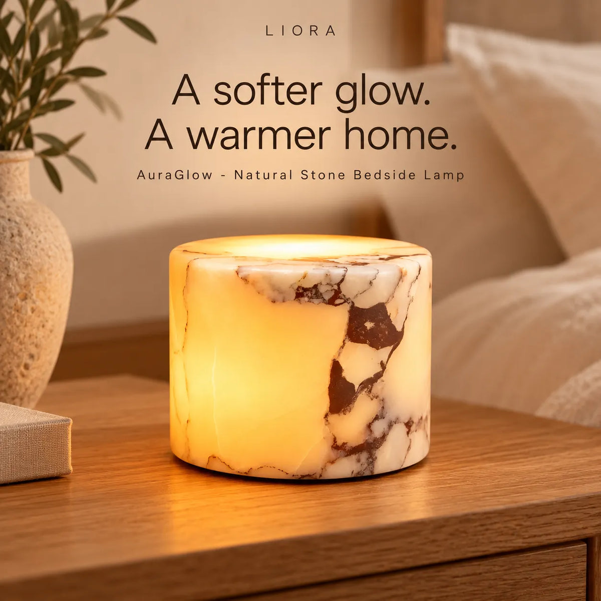 AuraGlow - Marble-Effect Bedside Lamp